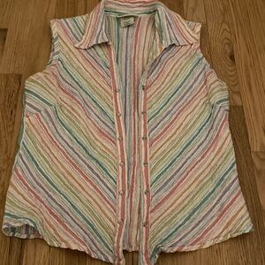 Faded Glory Multicolor Striped Sleeveless Button-Down Shirt